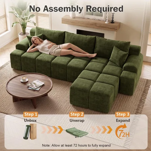 Vista 7 de Vipbear 120" Oversized Modular Sectional Sofa, Boneless Couch for Living Room, L Shape Deep Seat Sofa with Ottoman, Throw Pillows, Comfy Chenille