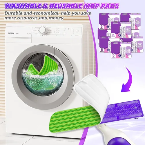 Vista 5 de Almohadillas reutilizables compatibles con Swiffer PowerMop – SEVENMAX de microfibra de 15 pulgadas, almohadillas de repuesto para trapeador