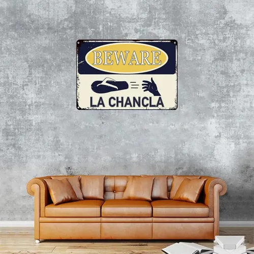 Vista 5 de Beware Of La Chancla - Cartel de lata divertido de 12 x 8 pulgadas, latino hispano, latino, latino, latino, latino, decoración del hogar, bodega