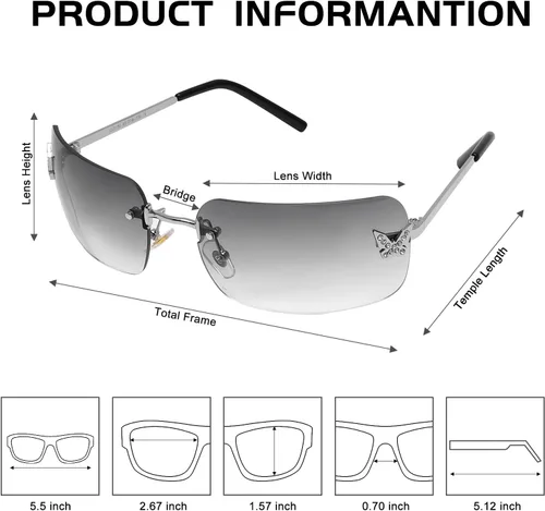 Vista 2 de Lentes de sol rectangulares Y2k para mujer, lentes de sol sin montura de moda, retro, cuadrados, vintage