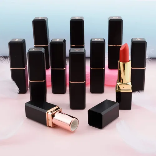 Vista 3 de Allwon 10 tubos de lápiz labial vacíos negros DIY contenedor de bálsamo labial (tubo cuadrado), Negro -, Tubo cuadrado