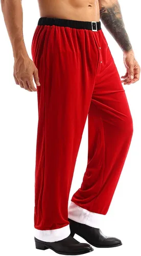 Vista 3 de YOOJOO Disfraz de Papá Noel de terciopelo rojo para hombre, disfraz de Papá Noel, pantalones largos