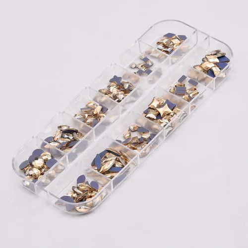 Vista 9 de 180pcs 12 Estilos de Cristal Flatback Champagne 3D Nail Art Champán