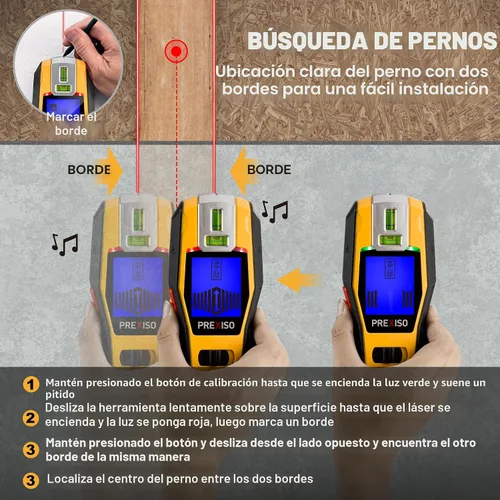 Vista 6 de PREXISO Buscador de pernos 2 en 1 con nivel láser, láser de línea cruzada