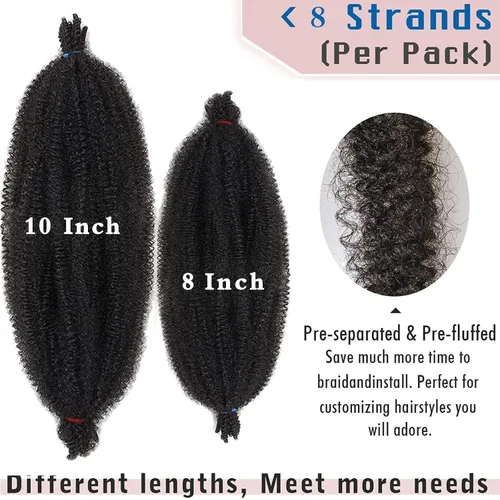 Vista 4 de Cabello de Envoltura Pre-Esponjado de 8 Pulgadas, 3 Paquetes, Cabello Afro Twist Pre-Separado Elástico para Locs, Cabello Afro Twist Negro Natural