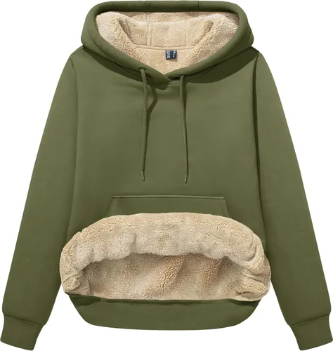 Vista 74 de MAGCOMSEN Sudaderas con capucha para mujer, con forro de sherpa, de vellón, para invierno, cálido, pesado, de algodón, con bolsillo