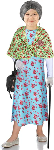 Vista 6 de Yingzhao Disfraz de anciana de Halloween de 20 piezas para niños y niñas, juego de cosplay de abuela, peluca para fiesta de Halloween, Estilo moderno