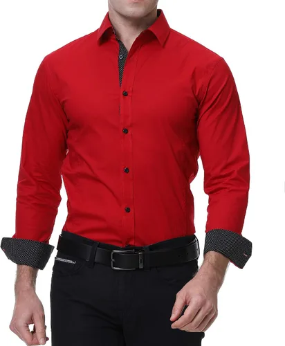 Vista 2 de Damipow Camisa de manga larga para hombre, casual, con botones, para hombre