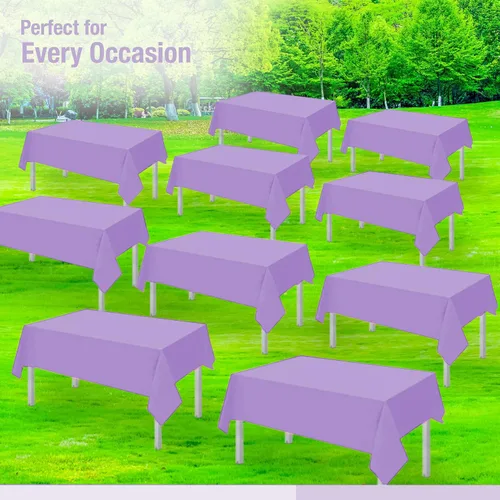 Vista 6 de Rollo de mantel de plástico morado para fiestas, fundas desechables de 12 mesas rectangulares de picnic para bodas, aniversarios, cumpleaños