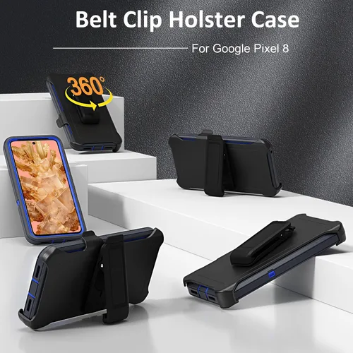 Vista 2 de Funda compatible con Google Pixel 8, con clip para cinturón, resistente, a prueba de golpes, protección de cuerpo completo, con función atril