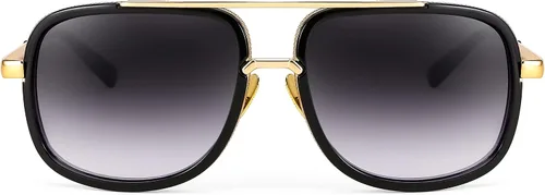 Vista 3 de FEISEDY Gafas de sol cuadradas retro para mujeres y hombres, gafas de sol clásicas de moda Polit de los años 70, marco grande, persianas de metal