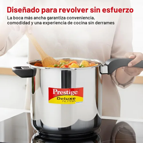 Vista 8 de Prestige Deluxe Alpha Svachh - Olla a presión de acero inoxidable con base Alpha y tapa profunda para control de derrames, (10 litros)