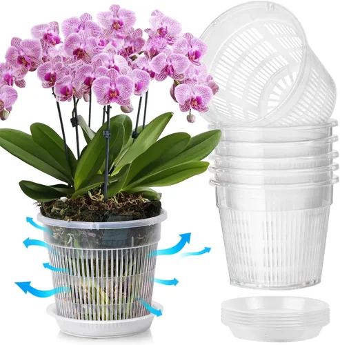 Vista 12 de T4U Clear Orchid Pots 9 Pack 4.3 5.5 6.3 Inch, Orchid Pot Holes Repotting