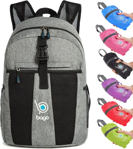 Vista 8 de Bago Mochila liviana Mochila plegable impermeable para viajes y deportes. Mochila plegable y que se puede guardar en una funda para adultos, hombres