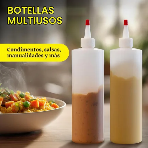 Vista 4 de BRIGHTFROM Botellas vacías de 16 onzas, paquete de 2 recipientes para chorro con parte superior roja, sin BPA para condimentos, jarabe, salsa