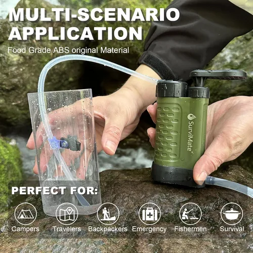 Vista 5 de SurviMate Bomba de supervivencia del purificador de agua,Sistema purificador de agua de 5 etapas de 0.01 micrones,Bomba de mano Filtro de agua