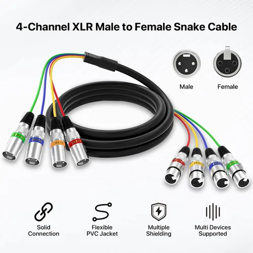 Vista 3 de EBXYA - Cables de serpiente XLR de 4 canales, cable de micrófono XLR macho a hembra Cable de micrófono equilibrado de 4 colores para vivo