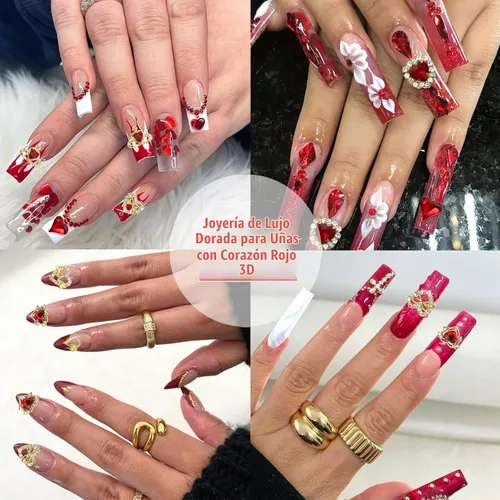 Vista 7 de RODAKY 40 dijes de uñas de corazón de cristal rojo, gemas de uñas para el día de San Valentín para uñas, arte de lujo, accesorios de decoración