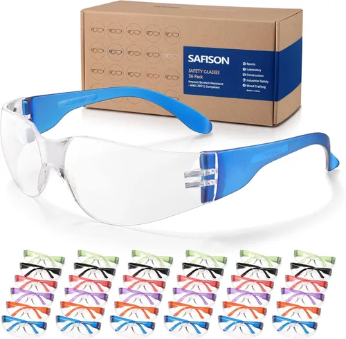 Vista 9 de Gafas de Seguridad a Granel Paquete de 28 Resistentes a Impactos y Rayones Gafas Protectoras Transparentes de Policarbonato EPI para Construcción