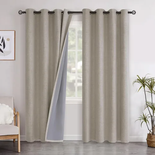 Vista 113 de YoungsTex - Cortinas opacas de lino para dormitorio, oscurecimiento de la habitación, cortinas con textura de lino, paneles con aislamiento térmico
