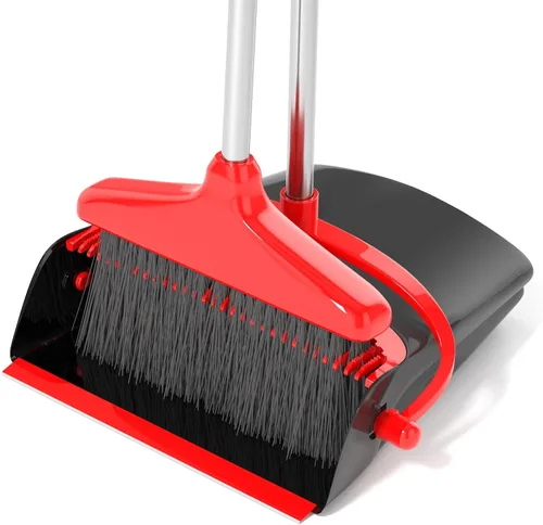 Vista 8 de Juego combinado de escoba con recogedor de 54 pulgadas de mango largo para el hogar, oficina, cocina, limpieza (negro y gris)