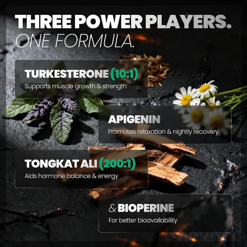 Vista 5 de Turkesterone & Tongkat Ali para hombres (60 cápsulas) – Turkesterona 500mg + Tongkat Ali 500mg + Apigenina 25mg + BioPerine 5mg por porción