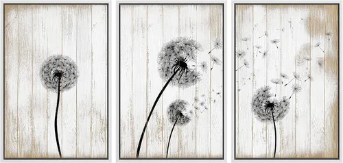 Vista 134 de SIGNWIN Lienzo enmarcado para pared, juego de arte de collage de hojas transparentes en blanco y negro, ilustraciones de naturaleza silvestre, arte