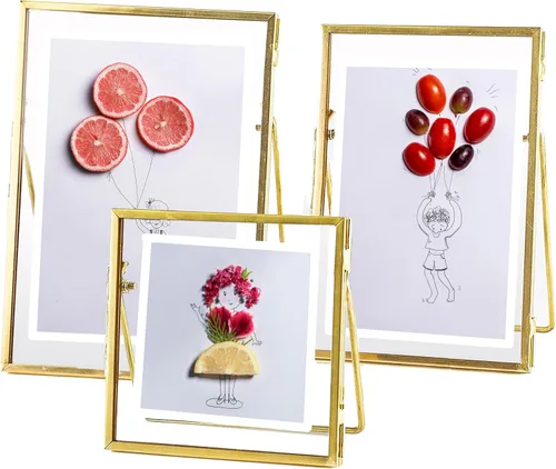 Vista 10 de Portarretratos dorado – Marco de postal de latón antiguo de 4 x 6 pulgadas para escritorio, pequeño marco de vidrio prensado para flores prensadas