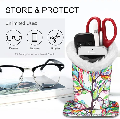 Vista 5 de Fintie Soporte para anteojos forrado de felpa con base magnética, estuche de cuero vegano prémium para lentes