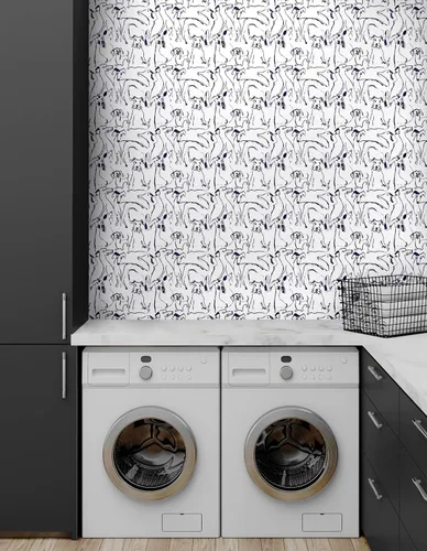 Vista 5 de Surface Style Papel tapiz autoadhesivo con diseño de garabatos de perro, negro/blanco