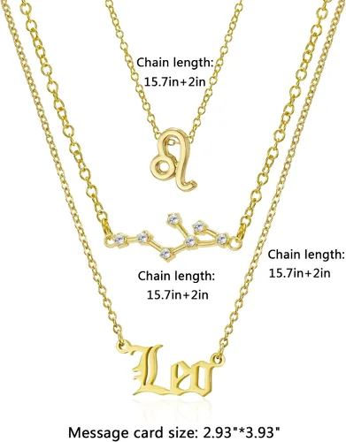 Vista 2 de Juego de 3 collares del zodiaco con colgante de signo de constelación, collar de astrología, regalo de cumpleaños para mujeres y niñas, Metal