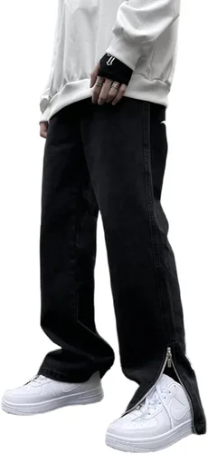 Vista 3 de FantasyGears Y2k - Pantalones de mezclilla para hombre, estilo grunge, hip hop, holgados, pierna recta, pantalones de mezclilla con gráficos