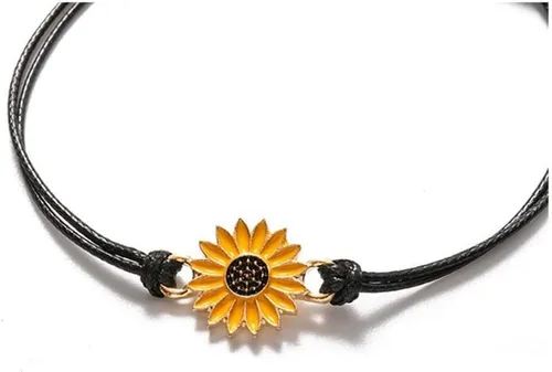 Vista 3 de Juego de 2 pulseras de girasol con diseño de girasol, estilo bohemio, para parejas, mejores amigas, mujeres, niñas, cuerda negra y tarjeta blanca