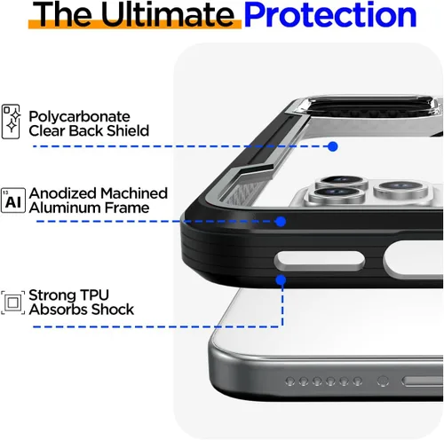 Vista 2 de AICase Funda para iPhone 15 Pro de titanio a prueba de golpes, transparente, de grado militar, probada en caídas de 20 pies, marco de aluminio