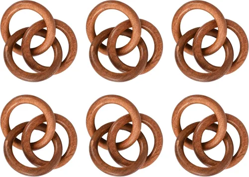 Vista 11 de Juego de 12 Servilleteros de Madera de Tres Anillos - Abrazaderas Portaservilletas para Decoración de Mesa de Comedor - Anillos Rústicos Modernos