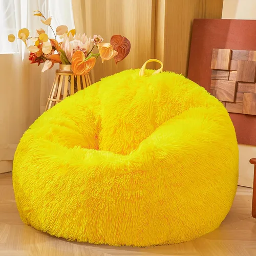 Vista 11 de Fundas para puf de pelo sintético mullido color beige, funda para silla puff de felpa suave color beige para niños y niñas, almacenamiento de puf