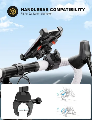 Vista 6 de Grefay Soporte universal para teléfono celular de motocicleta, abrazadera antivibraciones para bicicleta de carretera/MTB/Scooter con rotación