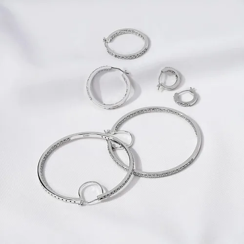 Vista 5 de Tienda Collection Platinum or Gold Plated Sterling Silver Inside-Out Hoop Earrings made with Infinite Elements Zirconia
