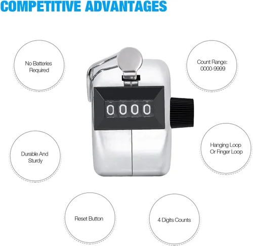 Vista 3 de Juego de 2 unidades portátil de 4 dígitos de mano número clic contador de golf Tally Recorder