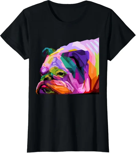 Vista 35 de Camiseta de retrato pop artístico de bulldog británico inglés para dueños de perros, Negro, S