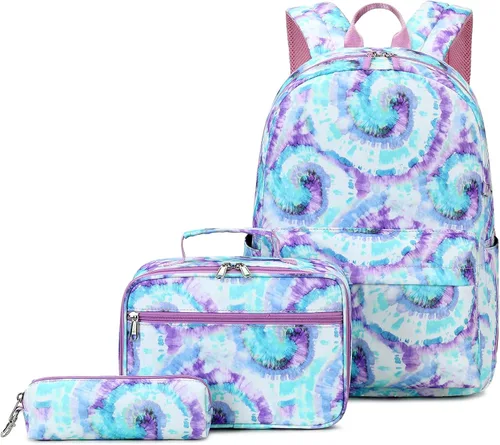 Vista 10 de Sugaroom Mochila escolar con lonchera para niñas adolescentes, Flor azul, Mochila floral con lonchera y bolsa para lápices