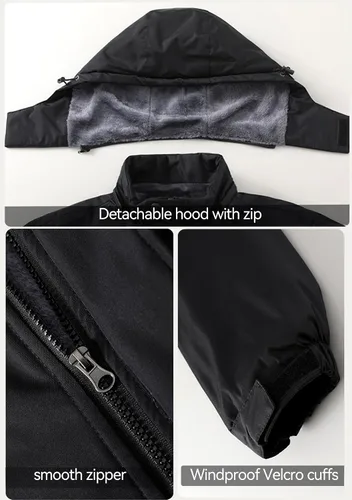 Vista 4 de PEGENO Chaqueta de Esquí para Hombre Resistente al Agua Cortavientos Aislada Forro Polar Térmico Chaquetas de Invierno Parka Impermeables Con Capucha