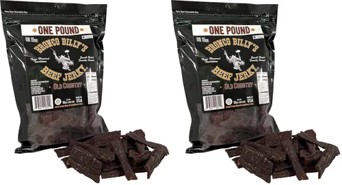 Vista 21 de Bolsa resellable de media libra de carne de res con sabor a bourbon Bronco Billy's Beef Jerky
