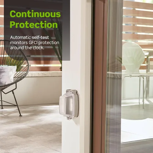 Vista 7 de Leviton SmartlockPro receptáculo resistente al clima, comprobación automática, con guía de luz e indicador LED, GFWT1-E Negro