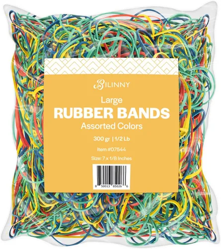 Vista 4 de Bilinny Bandas de goma grandes resistentes, 1/2 libra, 7 x 1/8 pulgadas, fabricadas en Estados Unidos, bandas de goma para el hogar y la oficina, 4