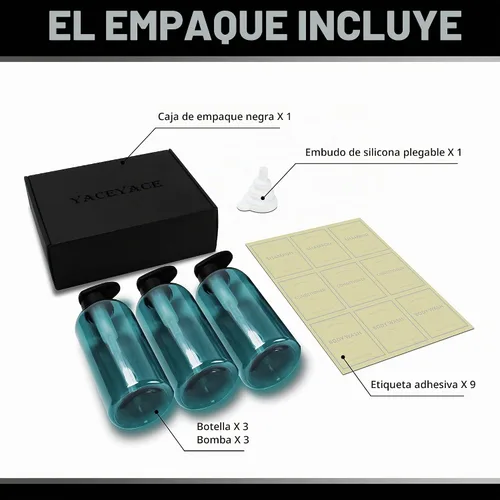 Vista 6 de Botellas de champú con bomba, 3 unidades, 16.9 onzas, color azul Azul transparente