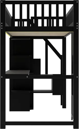 Vista 9 de Playhouse Wood Twin Size Loft Bed with Storage Staircase, Desk, Shelves