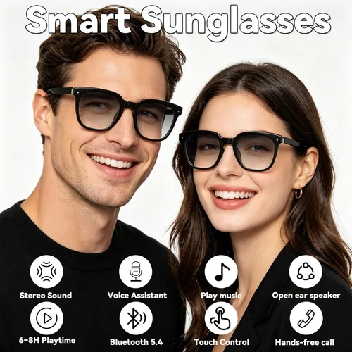 Vista 2 de Gafas inteligentes Bluetooth para hombres y mujeres, gafas AI con música de oído abierto