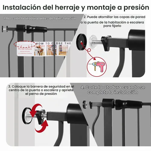 Vista 3 de ELEVON Puerta de bebé para puertas de escaleras, puerta de seguridad para mascotas con funciones de cierre automático/mantenimiento, se adapta a