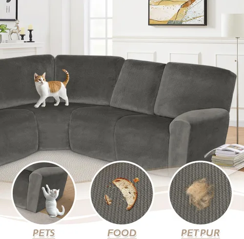 Vista 609 de Arfntevss Fundas de sofá seccional reclinable de terciopelo, Funda de sofá seccional de esquina para sofá reclinable, Funda elástica suave